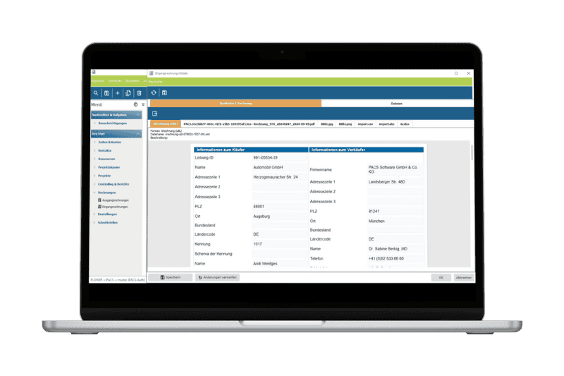 PACS Software Projektabrechnung - E-Rechnung erstellen, importieren und visualisieren